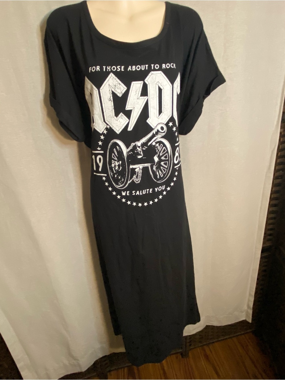 AC/DC Black Tee Dress with White Cannon Graphic